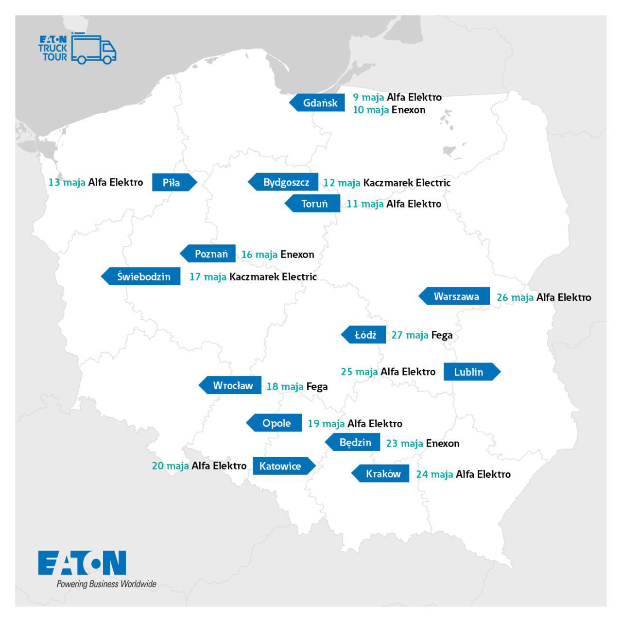 Pokazowa ciężarówka Eaton w 14 polskich miastach