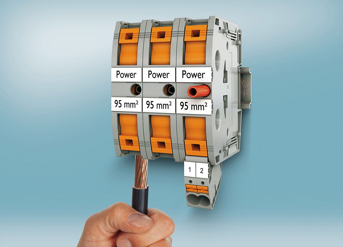 Złączki wysokoprądowe z zaciskami sprężynowymi push-in na przewody do 95 mm2