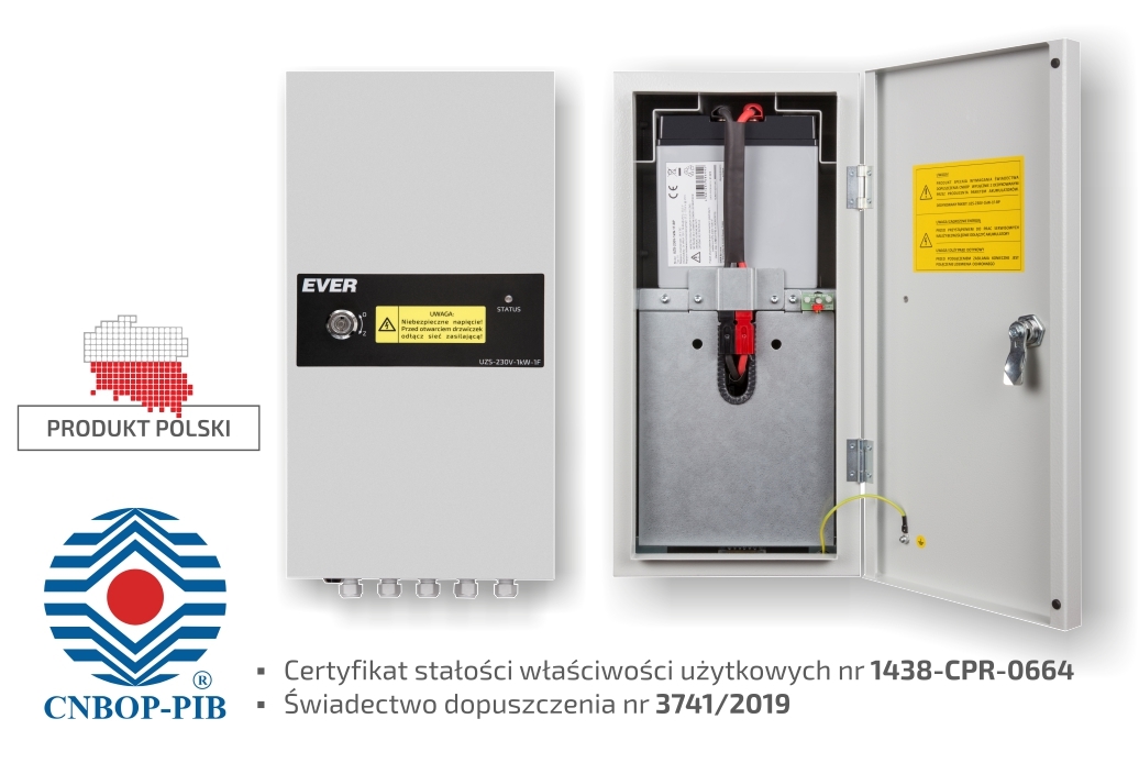 Polskie certyfikowane rozwiązanie zasilania do systemów ppoż. UZS-230V-1kW-1F