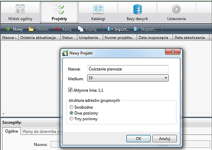 Rys. 1. Tworzenie nowego projektu w ETS4