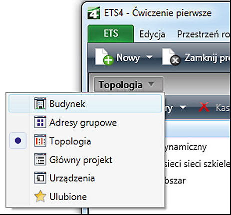 Rys. 4. Zamiana widoku okna topologii na widok okna budynku