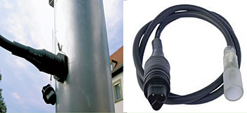 Rys. 5 montaż na słupie oraz gotowy przewód długości 1 metra dla pojedynczej żarówki