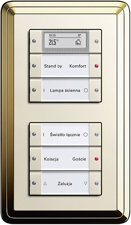 Fot. 5 Mosiężny czujnik przyciskowy Gira ClassiX można wykorzystać do regulacji oświetlenia LED, załączania nich na określoną wartość i przywoływania scen.