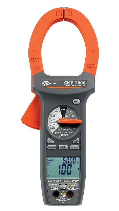 Fot. 4. Uniwersalny miernik cęgowy, umożliwiający prowadzenie pomiarów prądu do 2000 A przy pomocy cęgów na przewodach o średnicy do 57 mm i szynoprzewodach do 70 x 18 mm. Przyrząd posiada elektroniczne zabezpieczenia przeciążeniowe wszystkich funkcji i zakresów pomiarowych.