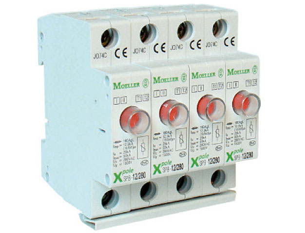 Rys. 2. Zestaw ograniczników przepięć typu 1+2 zbudowany na warystorach SPB-12/280/4 – dla domów jednorodzinnych