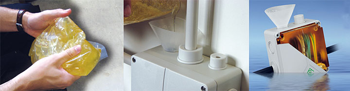 Fot. 2 a) mieszanie żywicy, b) napełnianie, c) Abox GT