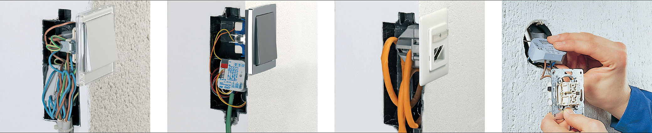 Fot. 11. Uniwersalna puszka podtynkowa ułatwia montaż osprzętu, gdy konieczne jest zachowanie długich końcówek i umożliwia instalację urządzeń współpracujących z układami elektronicznymi (w szczególności na niższe napięcie). Z zewnątrz niczym się nie różni, taki sam okrągły otwór z możliwością mocowania urządzeń wkrętami. Wewnątrz, ukryta pod tynkiem, duża kieszeń. W niej miejsca np. na elementy automatyki budynkowej, sterowniki lub urządzenia wykonawcze. Czy to nadajnik wzgl. odbiornik instalacji radiowej, czy czujnik lub wyrobnik KNX, albo zwykły przekaźnik, każde z urządzeń zmieści się w kieszeni wraz z odpowiednim zapasem przewodów, umożliwiającym wyjęcie go z puszki na zewnątrz.