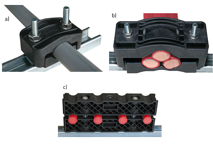Fot. 1 Uchwyty ENERGOTYTAN: a) pojedynczy typu SE 1x, b) potrójny typu TR 3x c) poczwórny typu UNI 4x