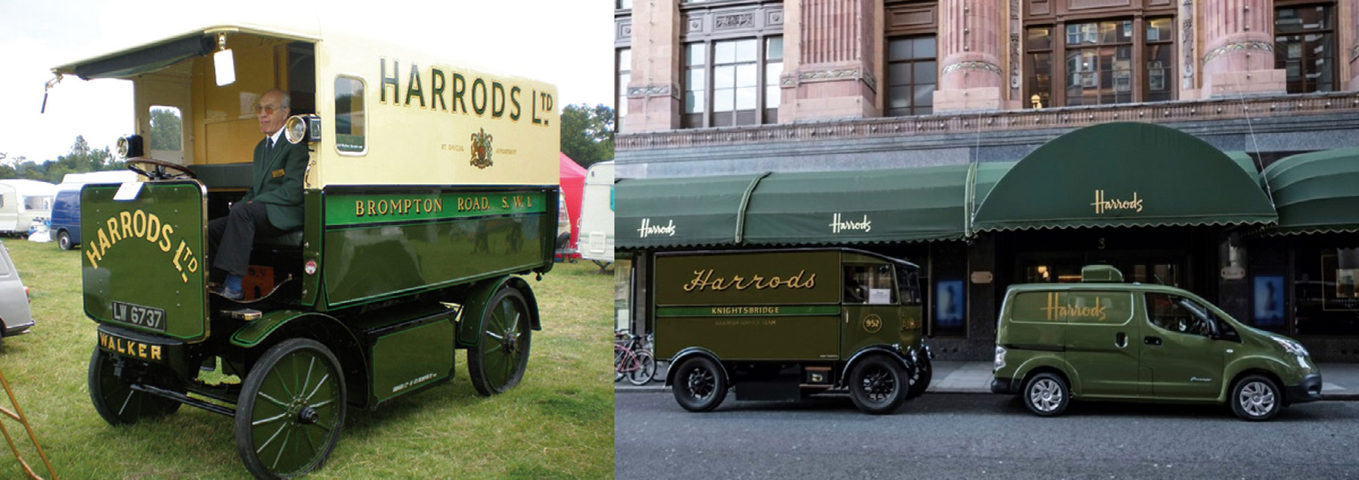 Fot. 2. Od około 1918 r. firma korzystała z elektrycznych furgonetek amerykańskiej marki Walker, mając flotę ok. 60 pojazdów dla dostaw w obrębie Londynu. Od roku 2017 firma ponownie wprowadza dostawy przy pomocy w pełni elektrycznych pojazdów, tym razem marki Nissan. Źródło: materiały prasowe firmy HARRODS, Wielka Brytania.
