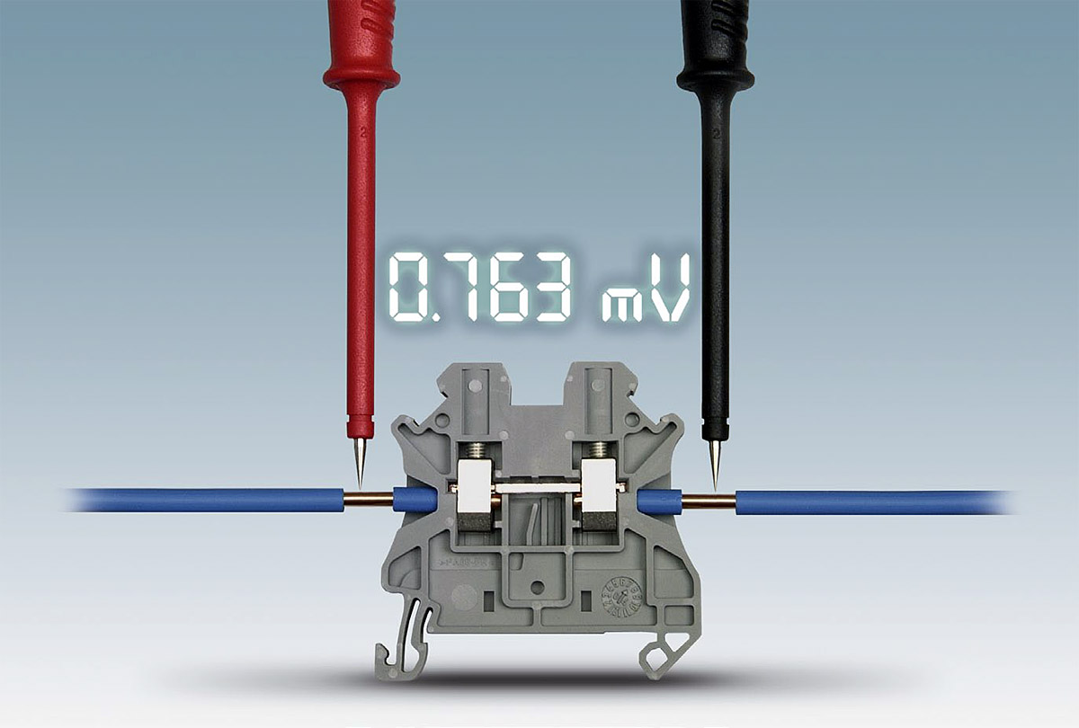 Fot. 10. Spadek napięcia mierzy się w odległości mniejszej lub równej 10 mm od środka
zacisku. Fot.: Phoenix Contact