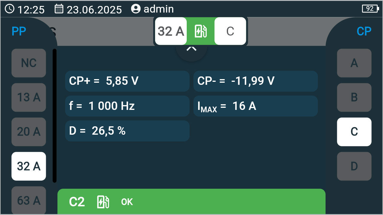 Fot. 4. EVSE-100 – Ekrany diagnostyki sygnału CP wraz z wykresem
