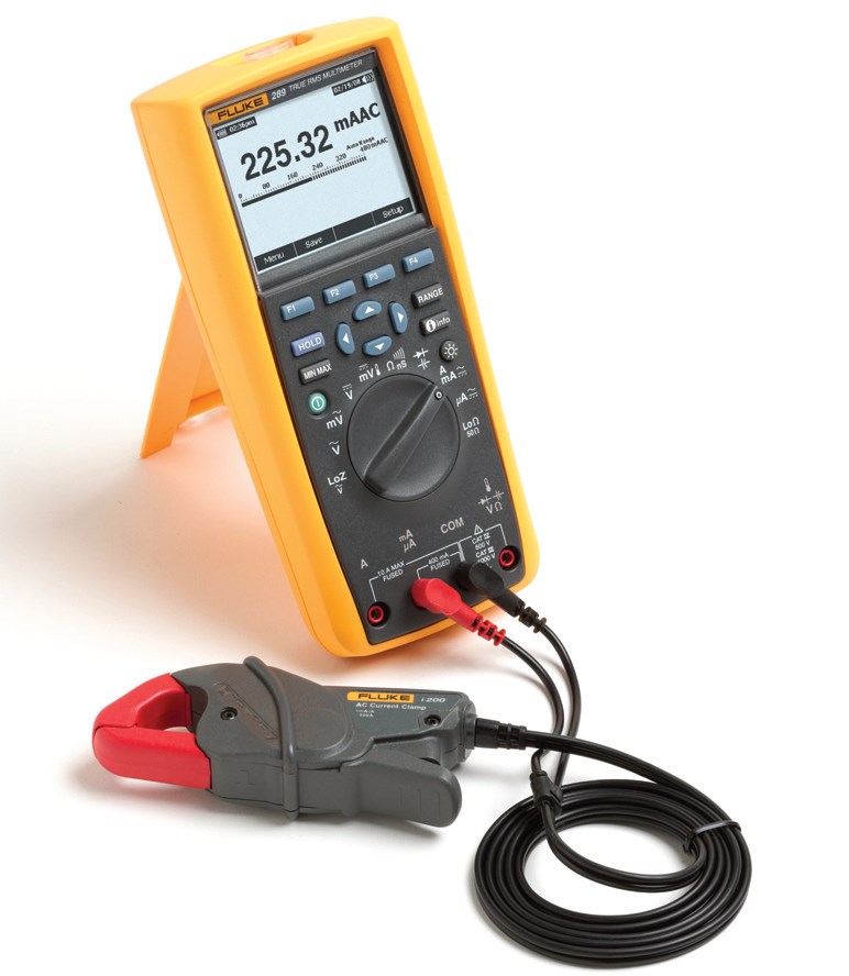 Do Fluke 289 można podłączyć wiele
akcesoriów np. cęgi wysokoprądowe
(pomiar do 6000 A AC)